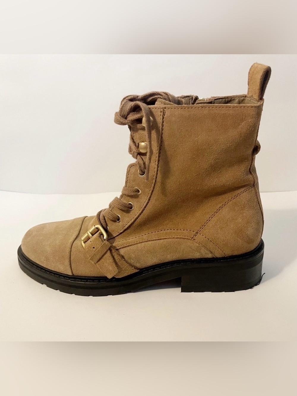 All Saints Tan Suede Combat Boots Fall Outdoor Minimalist Luxury Granola